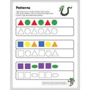 Patterns snake preschool activity and worksheet